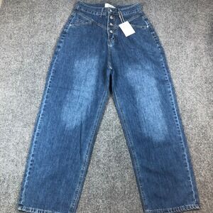 Uniq by Litz High Waisted Wide Leg Button Fly Jeans Medium Wash LP-41096 Mens M